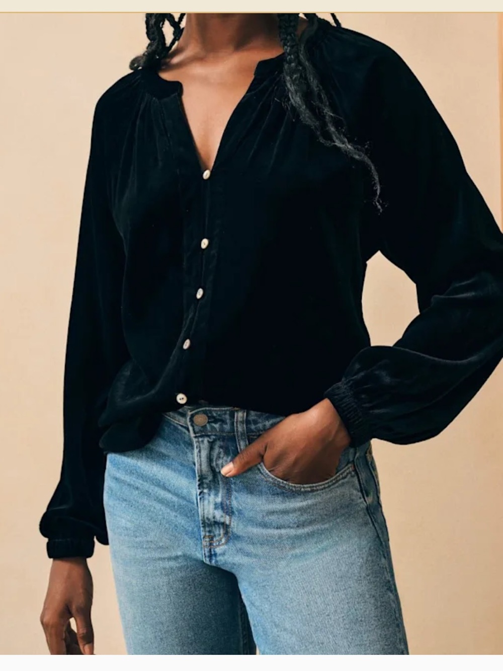 Faherty  SPBlack Velvet Button-Front Women's Top